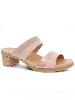 Dansko Colorblock Blush Tan Rose Gold Leather Suede Theresa Sandals Slip On Shoe